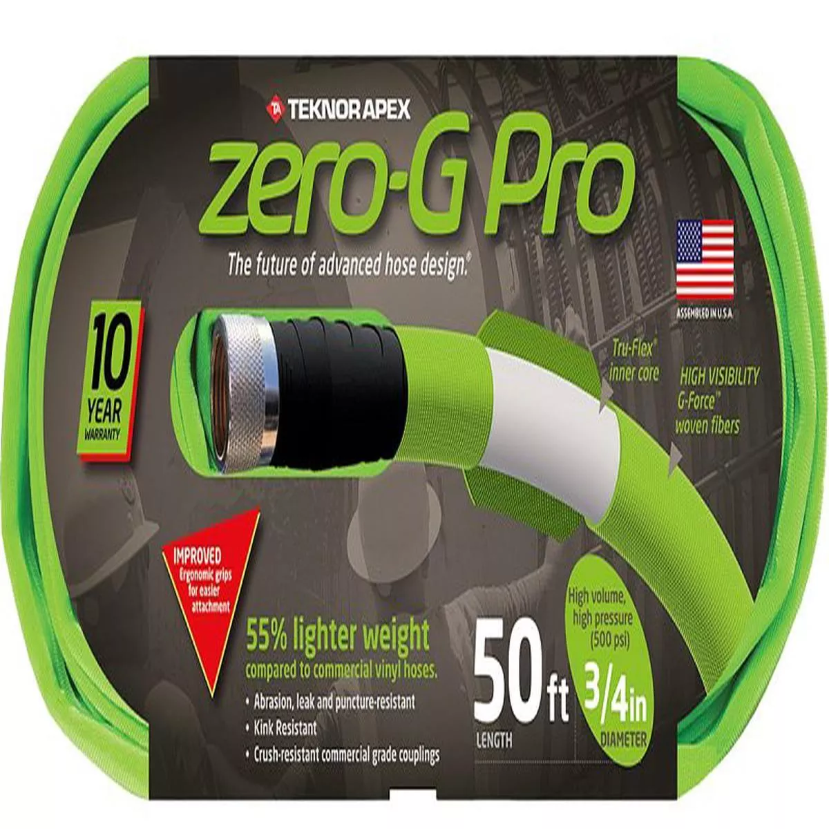 Zero-G Teknor Apex 4300-50 Coiled Hose, 50 ft L, 1800 lbf Pressure Class, Woven, Green