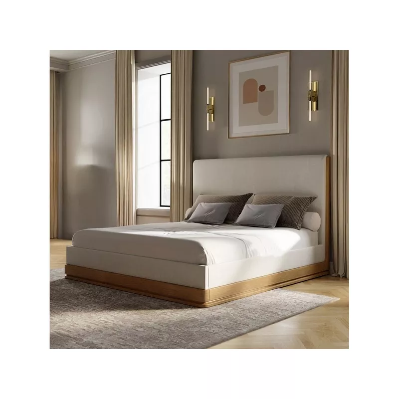 Zoey Beige Fabric / Oak E. King Bed
